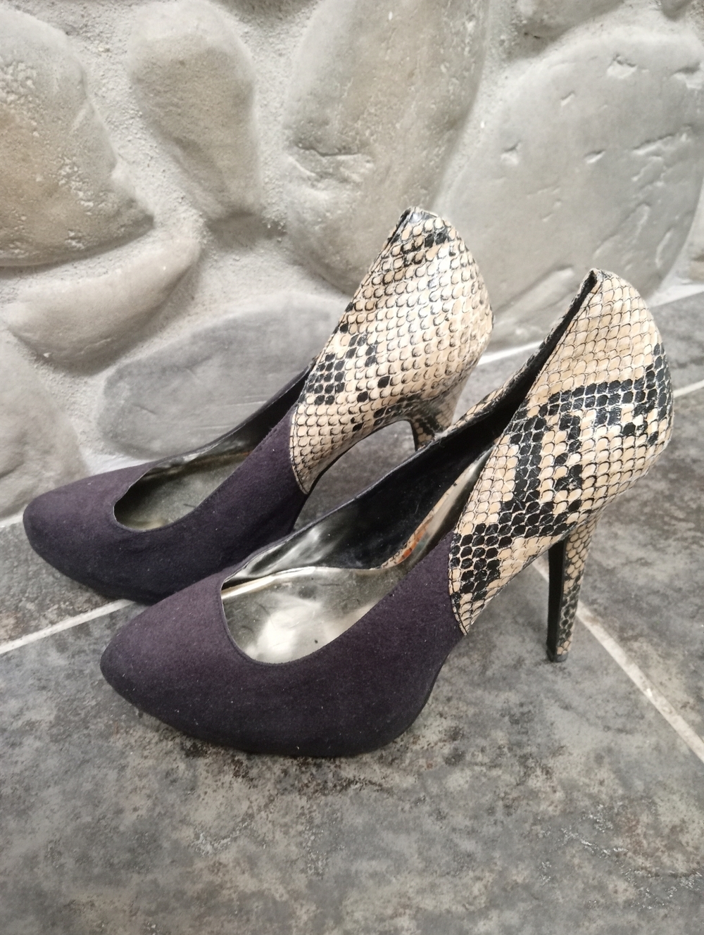 Kardashian Collection Black Suede & Snake-Print High Heel Pumps